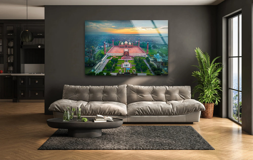 Badshahi Mosque Glass Wall Art - Aerial View of Iconic Lahore Landmark - MyPhotoStation