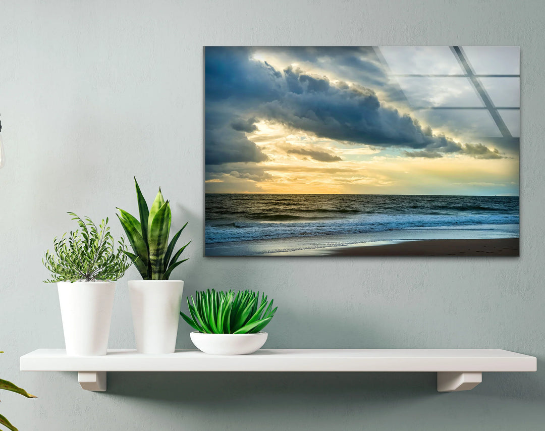 Stormy Sky Ocean Wall Art – Dramatic Cloudy Beach Glass Print for Modern Coastal Interiors - MyPhotoStation