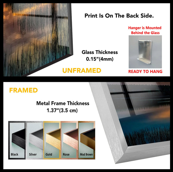 Tranquil Sunset Lake Wall Art – Moody Landscape Glass Print for Nature-Inspired Modern Interiors - MyPhotoStation