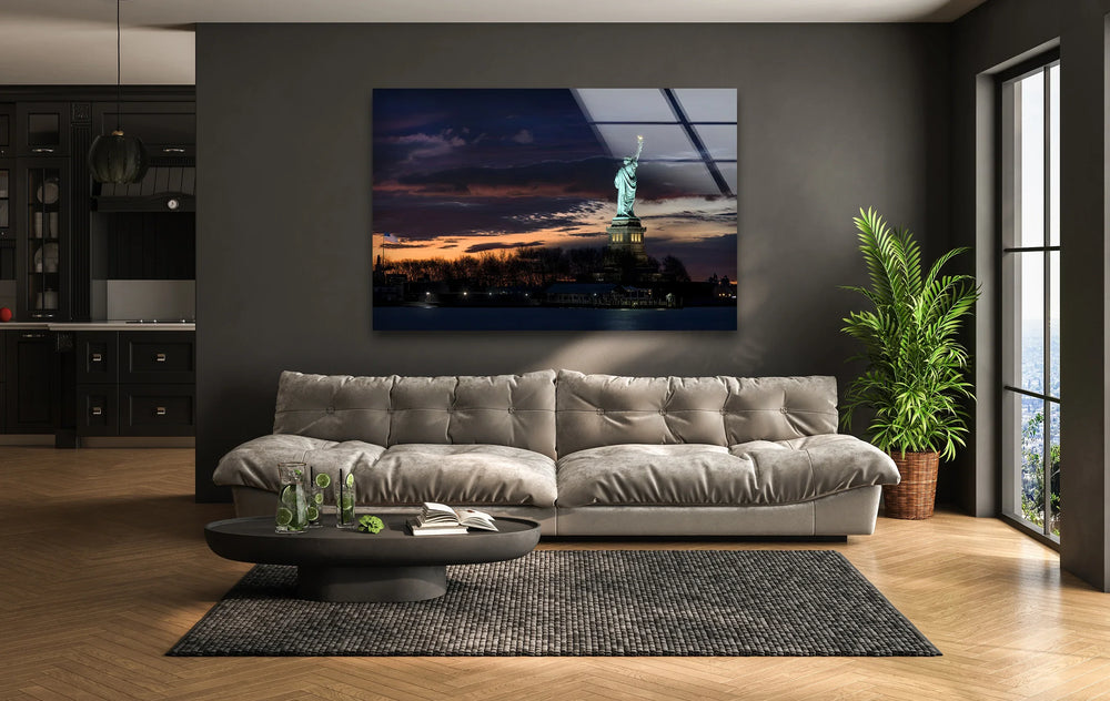 Statue of Liberty Glass Wall Art – Iconic New York Landmark at Sunset - MyPhotoStation