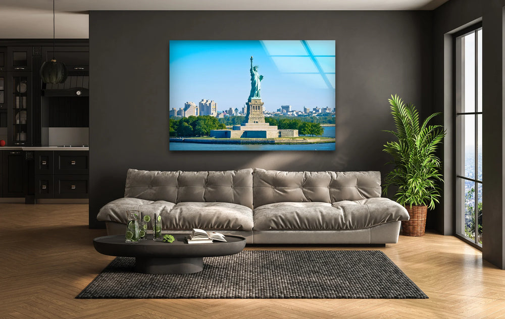 Statue of Liberty Glass Wall Art – Majestic New York Landmark in Bright Daylight - MyPhotoStation