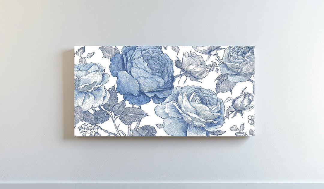 Vintage Indigo Garden – Blue Botanical Rose Canvas Print - MyPhotoStation