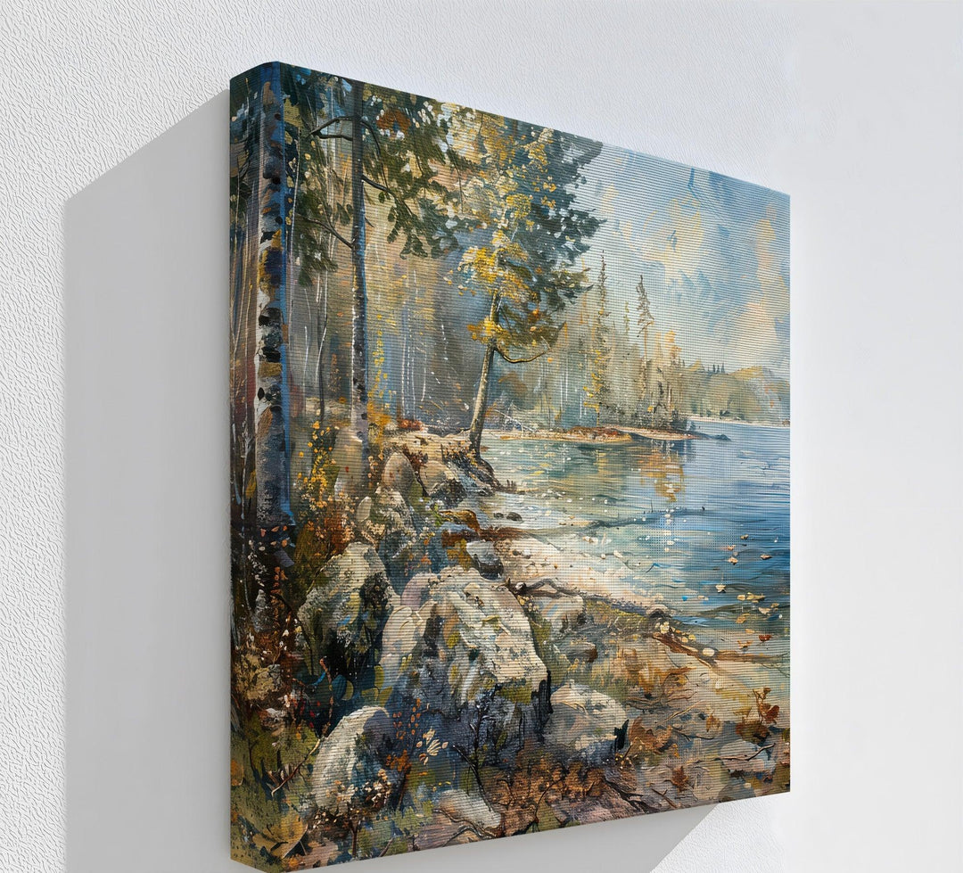 Tranquil Lakeside Morning – Serene Forest and Water Canvas Print - MyPhotoStation