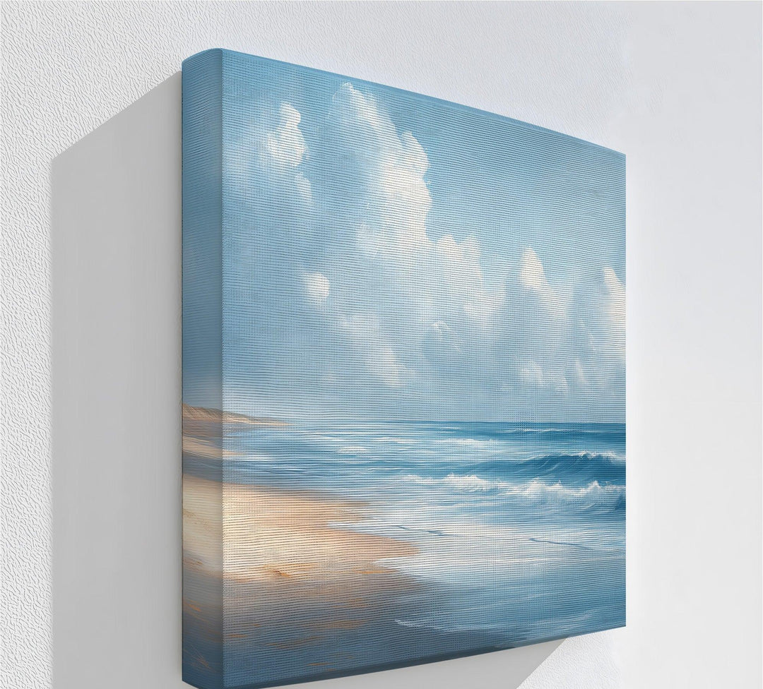 Embrace the calming beauty of the sea with this ocean landscape canvas print, featuring soft waves and dreamy clouds—perfect for coastal bedrooms and beach house decor.