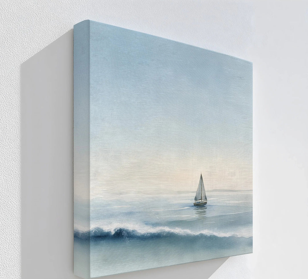 Sailboat on Tranquil Waters – Minimal Ocean Horizon Canvas Print - MyPhotoStation