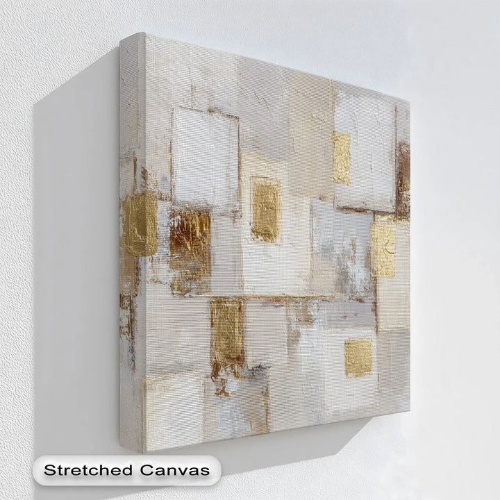 Neutral geometric canvas art with gold leaf accents