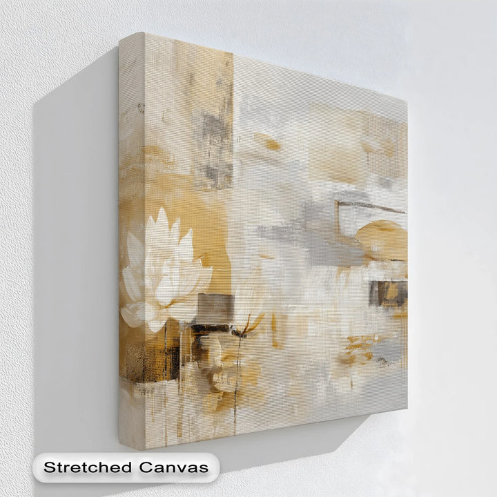 Neutral floral abstract canvas art with beige and white tones