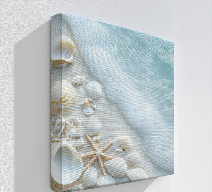 Add coastal charm to your home with this seashell beach canvas wall art—delicate shells and foamy waves create a serene seascape vibe.