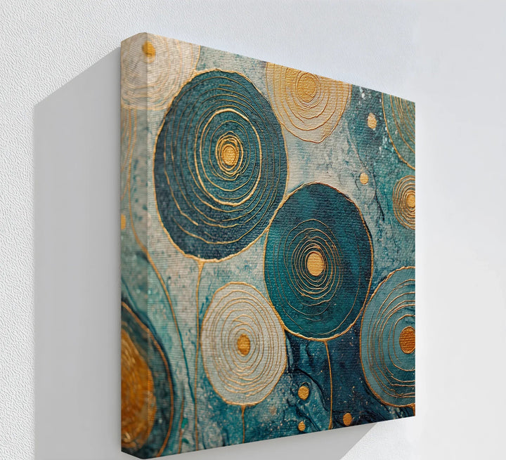 Golden Spiral Blossoms – Teal and Gold Abstract Canvas Print - MyPhotoStation