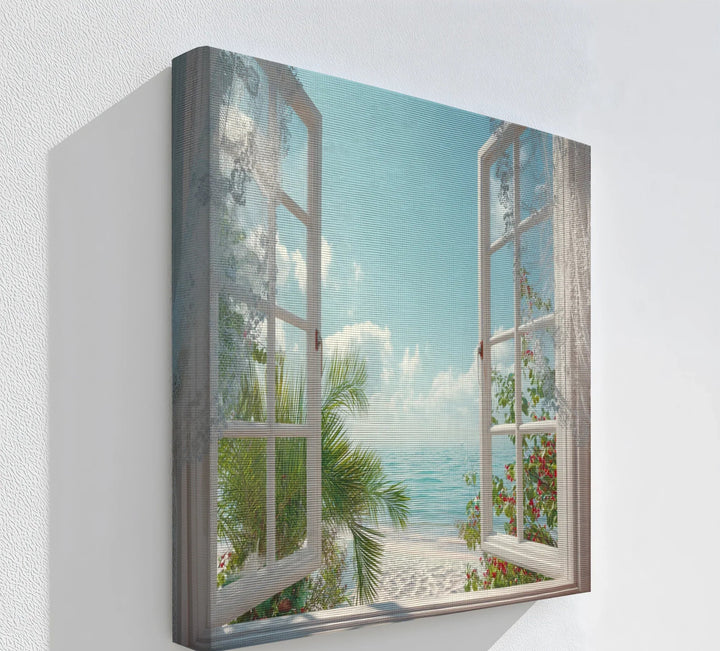 Ocean View Through Lace Window – Coastal Canvas Print Wall Art - MyPhotoStation