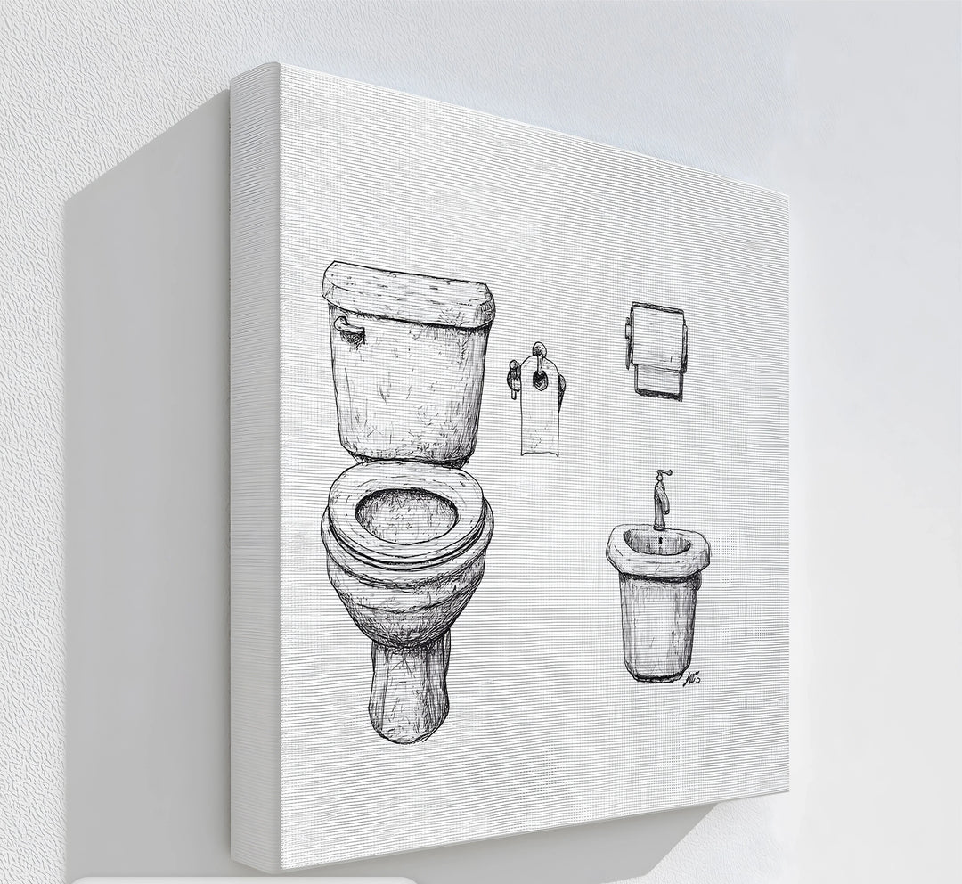 Linework Loo – Minimal Toilet Sketch Canvas Print - MyPhotoStation