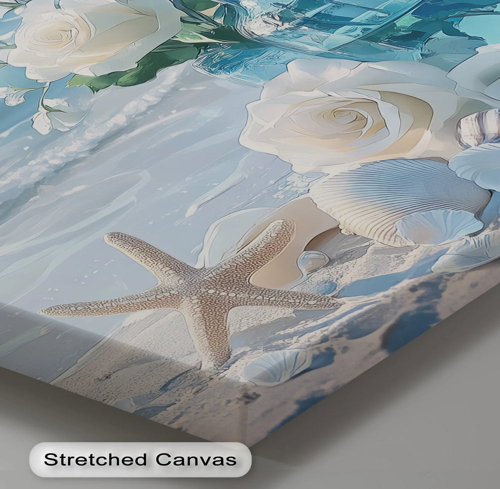 Coastal Elegance – White Roses & Ocean Breeze Canvas Print - MyPhotoStation