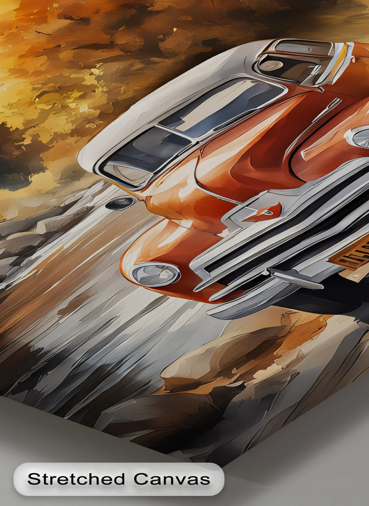 Autumn Journey – Vintage Car in Mountain Landscape Canvas Print - MyPhotoStation