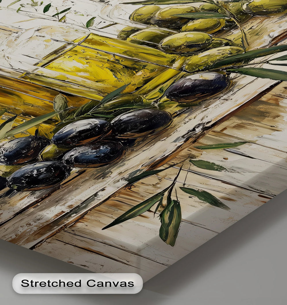 Golden Harvest – Olive Oil Bottles Rustic Kitchen Canvas Print - MyPhotoStation