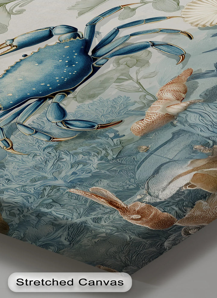 Blue Crab in Botanical Reef – Coastal Nature Canvas Print - MyPhotoStation