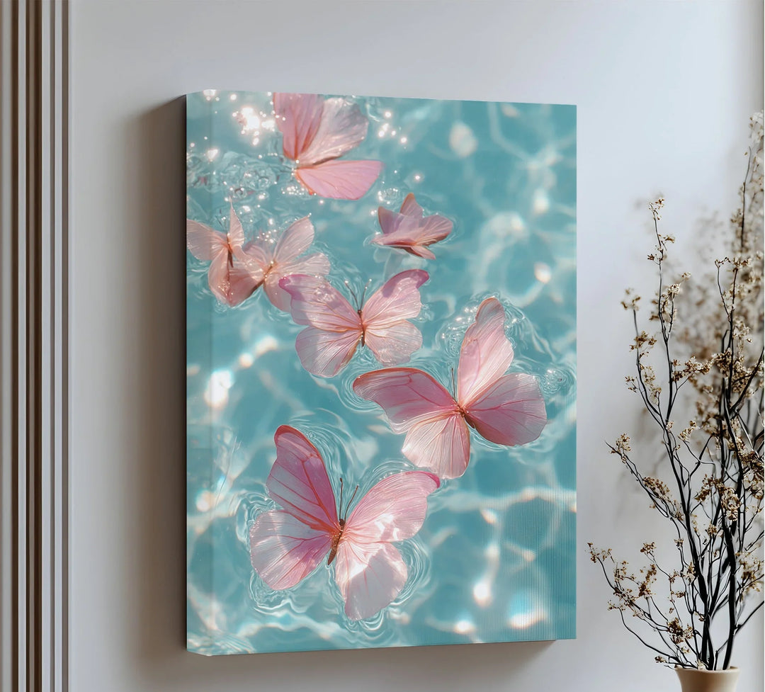 Floating Pink Butterflies Over Water – Dreamy Canvas Print - MyPhotoStation