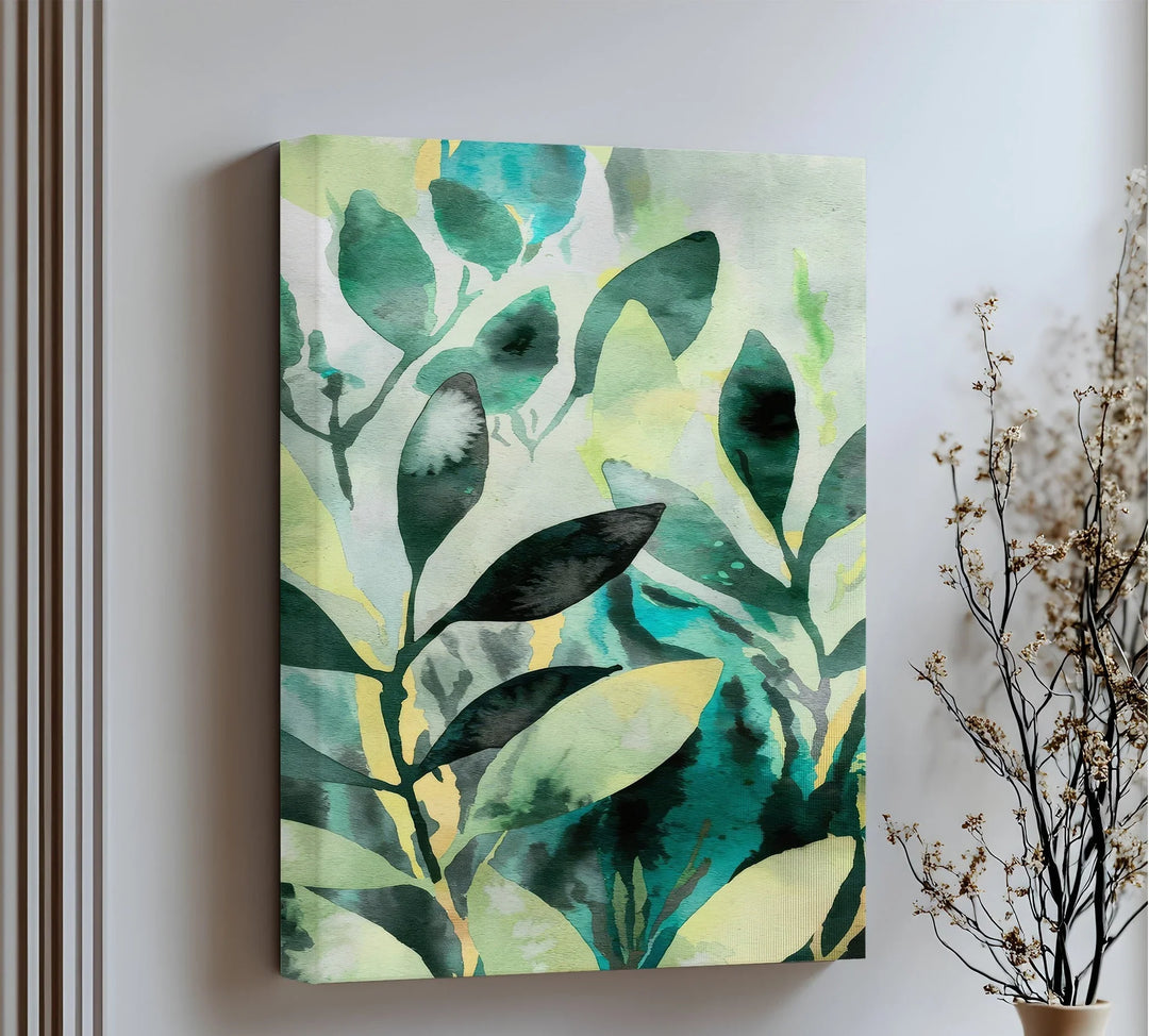 Verdant Harmony – Watercolor Leaf Pattern Canvas Print - MyPhotoStation