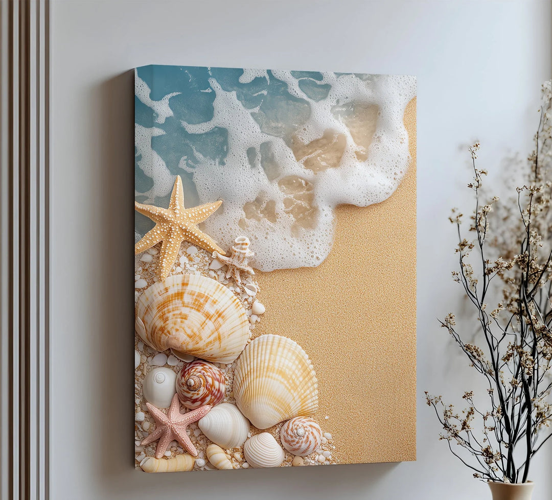 Seashell serenity meets coastal charm in this premium canvas wall art.