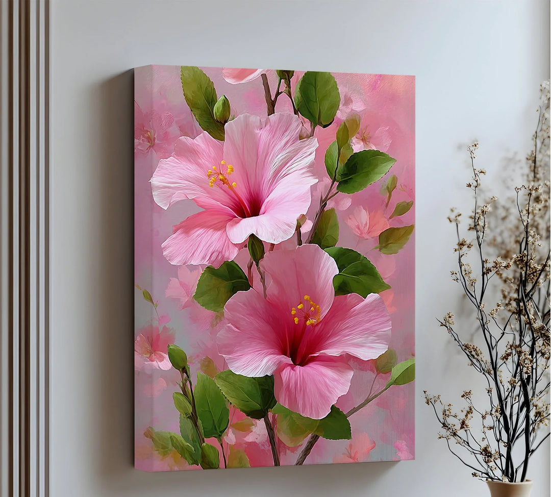 Pink Hibiscus Elegance – Romantic Tropical Floral Canvas Print - MyPhotoStation