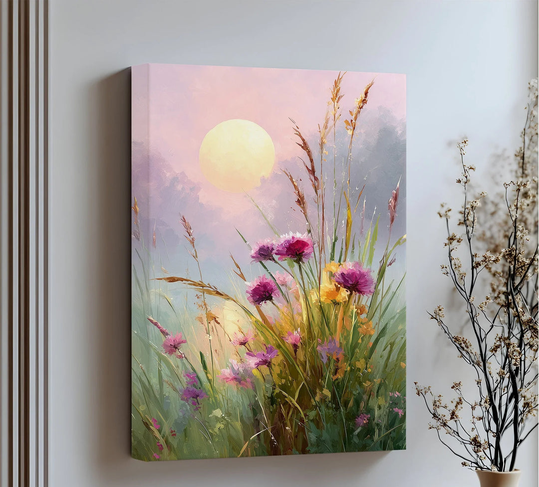 Wildflower Meadow at Dusk – Sunset Landscape Canvas Print - MyPhotoStation