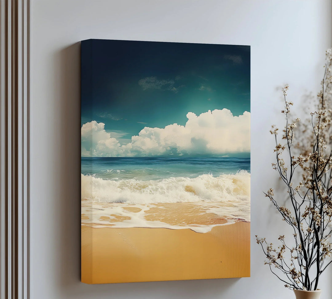 Bring coastal calm into your space with this serene canvas wall art of waves and sky.