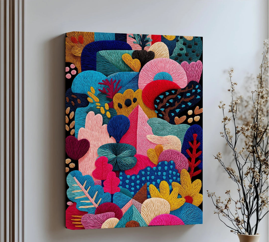 Colorful Abstract Garden Embroidery Style – Bold Canvas Print - MyPhotoStation
