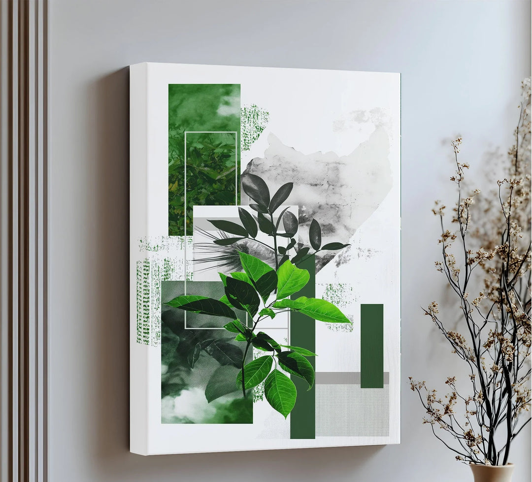 Geometric Botanical Contrast – Modern Leaf Collage Canvas Print - MyPhotoStation