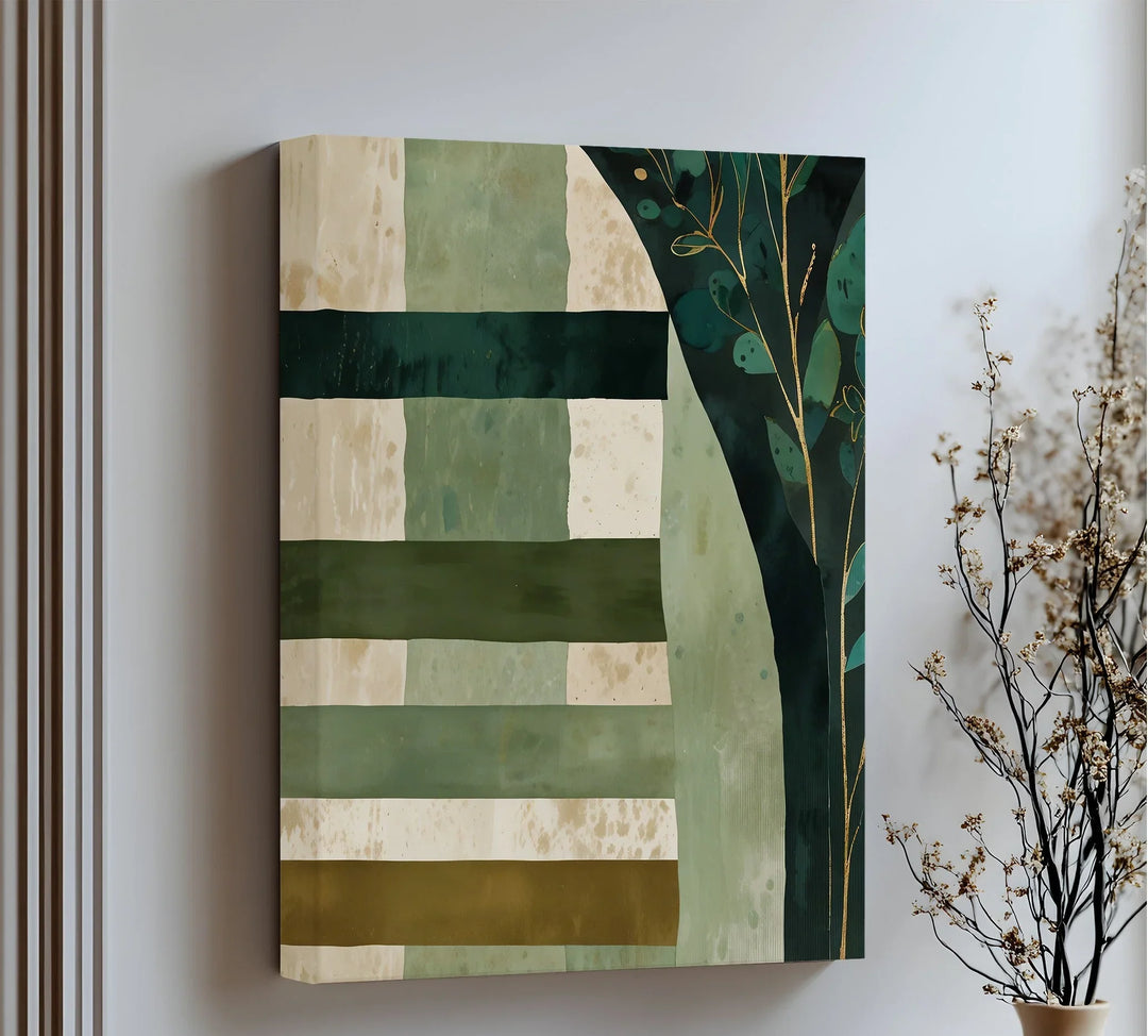 Verdant Tapestry – Botanical Stripe Abstract Canvas Print - MyPhotoStation