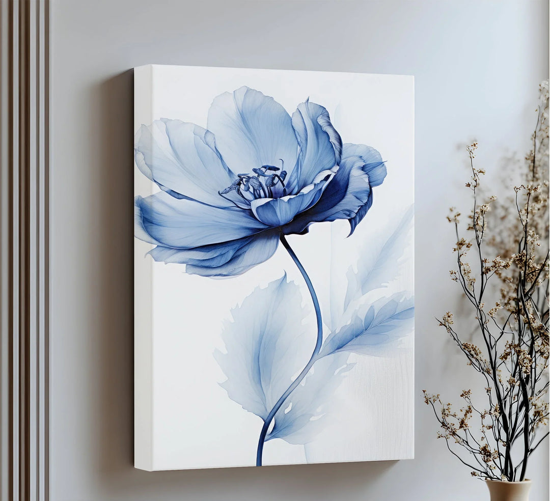 Petal Elegance – Minimalist Blue Bloom Blue Canvas Prints - MyPhotoStation