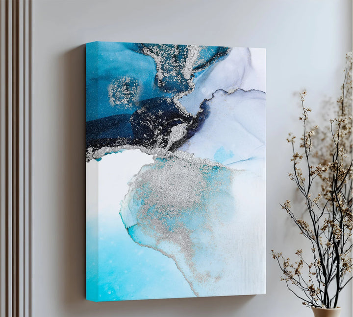 Arctic Glimmer – Icy Blue and Silver Abstract Blue Canvas Prints - MyPhotoStation