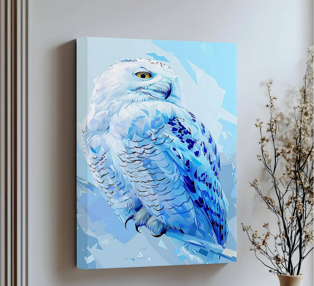 Crystal Gaze – Blue Snow Owl in Geometric Arctic Style Canvas Prints - MyPhotoStation