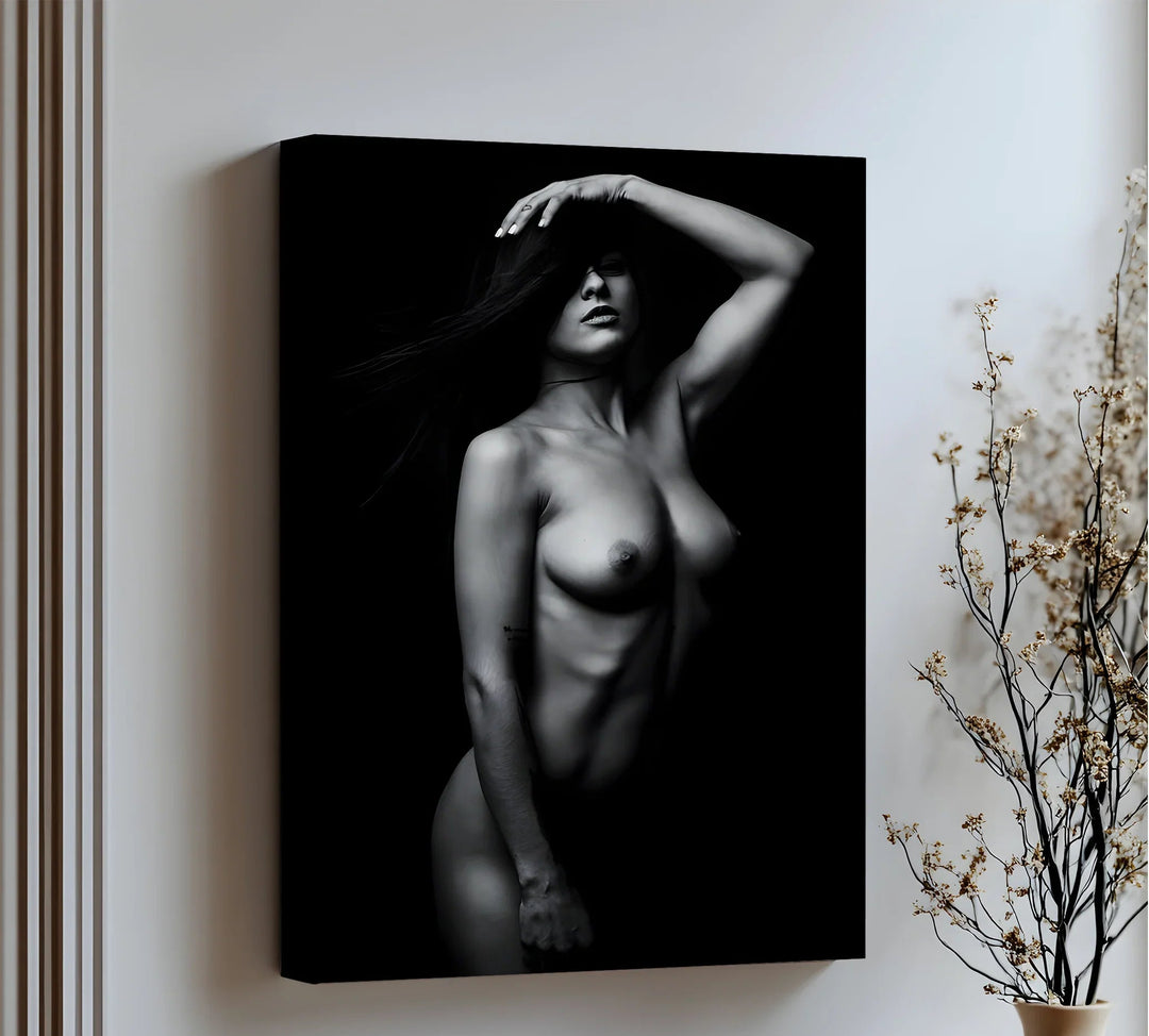 Veil of Shadow – Black and White Female Portrait Canvas Print - MyPhotoStation