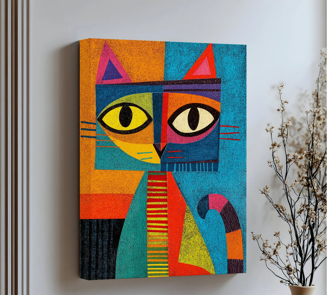 Whimsical Abstract Cat – Colorful Cubist Style Canvas Prints - MyPhotoStation