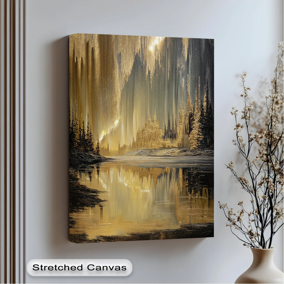 Golden Northern Lights Reflection – Abstract Landscape Canvas Print - MyPhotoStation