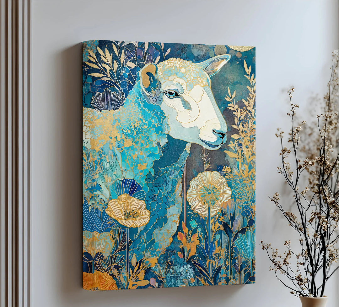 Golden Meadow Sheep – Elegant Blue Animal Blue Canvas Prints - MyPhotoStation