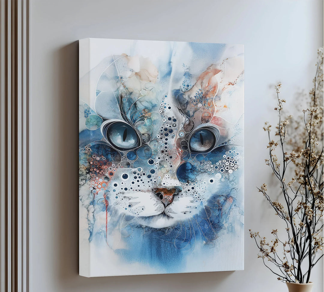 Mystic Whiskers – Abstract Blue Cat Portrait Blue Canvas Prints - MyPhotoStation