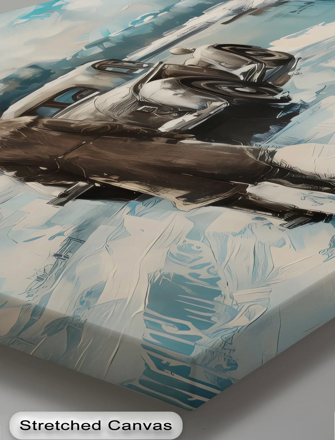 Vintage Car Scene in Snowy Landscape - Car Canvas Print