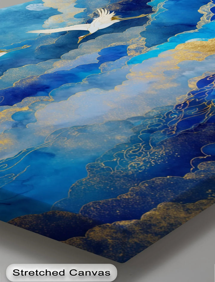 Celestial Cranes in Blue Skies – Elegant Flying Birds Canvas Print - MyPhotoStation