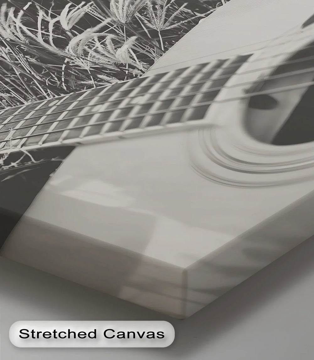 Acoustic Guitar in Field – Black and White Nature Music Canvas Prints - MyPhotoStation