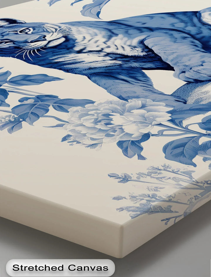Blue Tiger Among Blossoms – Botanical Jungle Canvas Print - MyPhotoStation