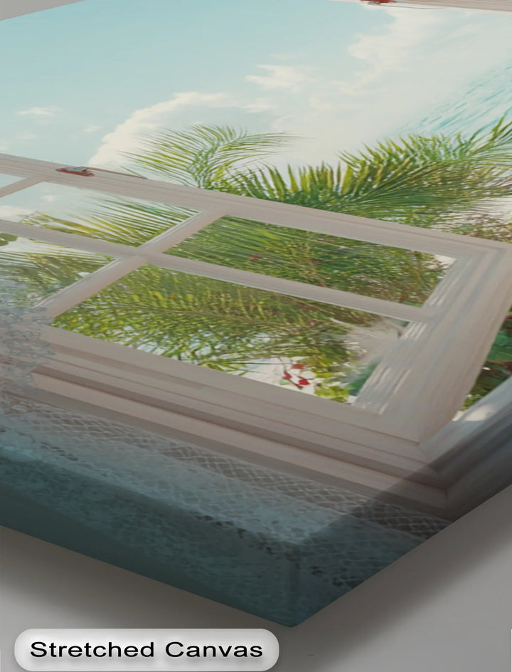 Ocean View Through Lace Window – Coastal Canvas Print Wall Art - MyPhotoStation