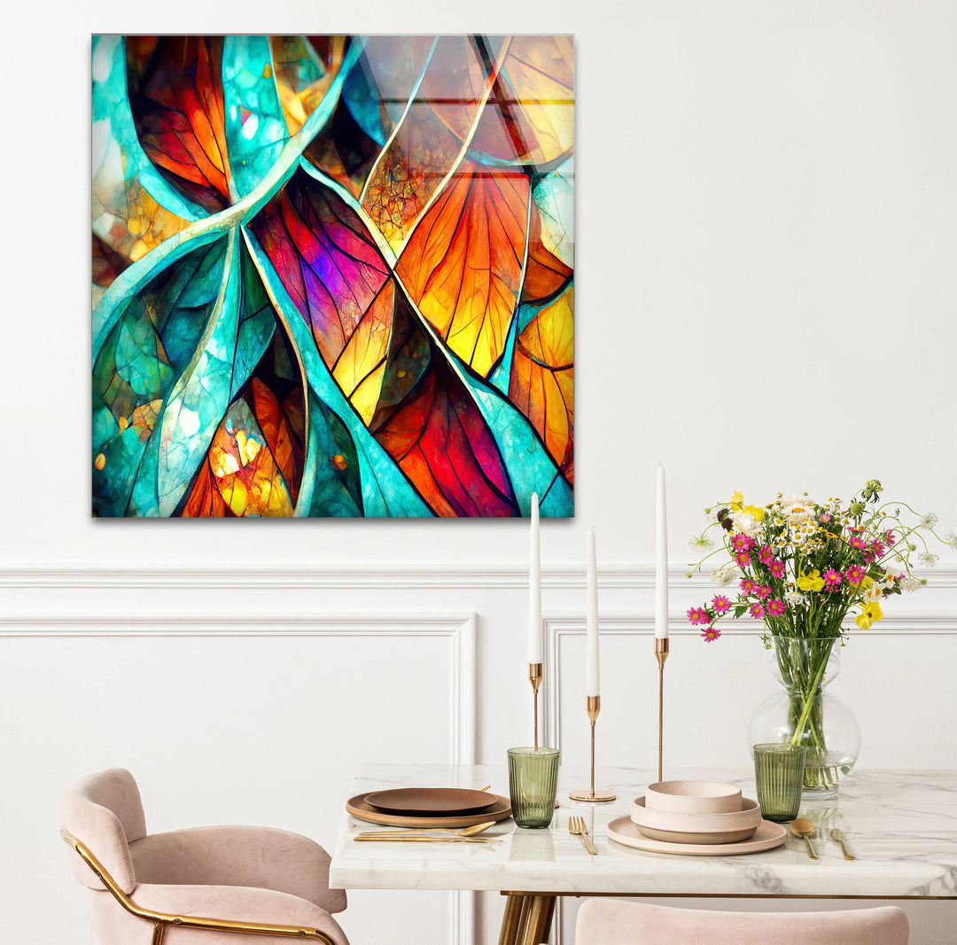 Abstract Stained Glass Leaf Wall Art – Vibrant Nature-Inspired Panel for Modern Interiors - MyPhotoStation