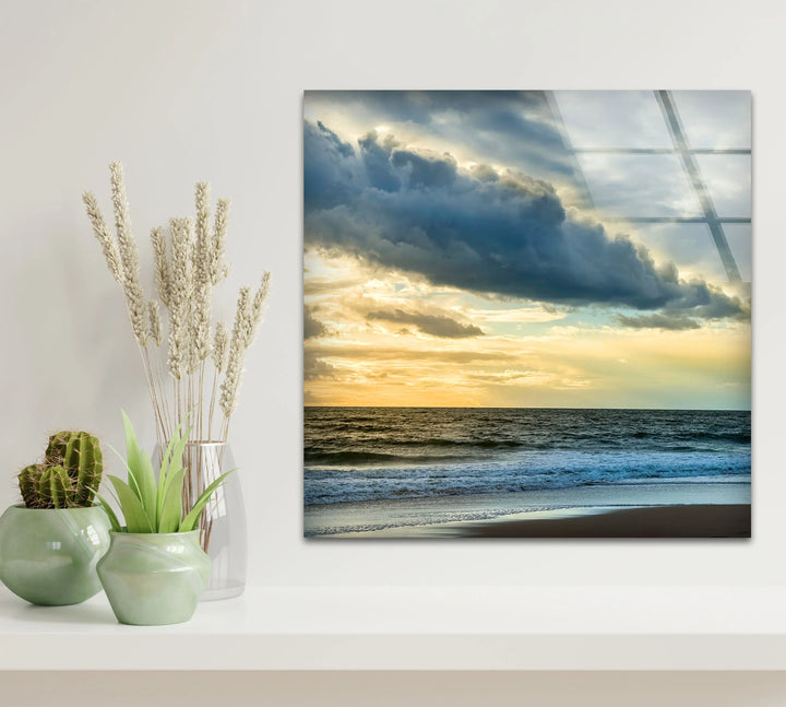 Stormy Sky Ocean Wall Art – Dramatic Cloudy Beach Glass Print for Modern Coastal Interiors - MyPhotoStation