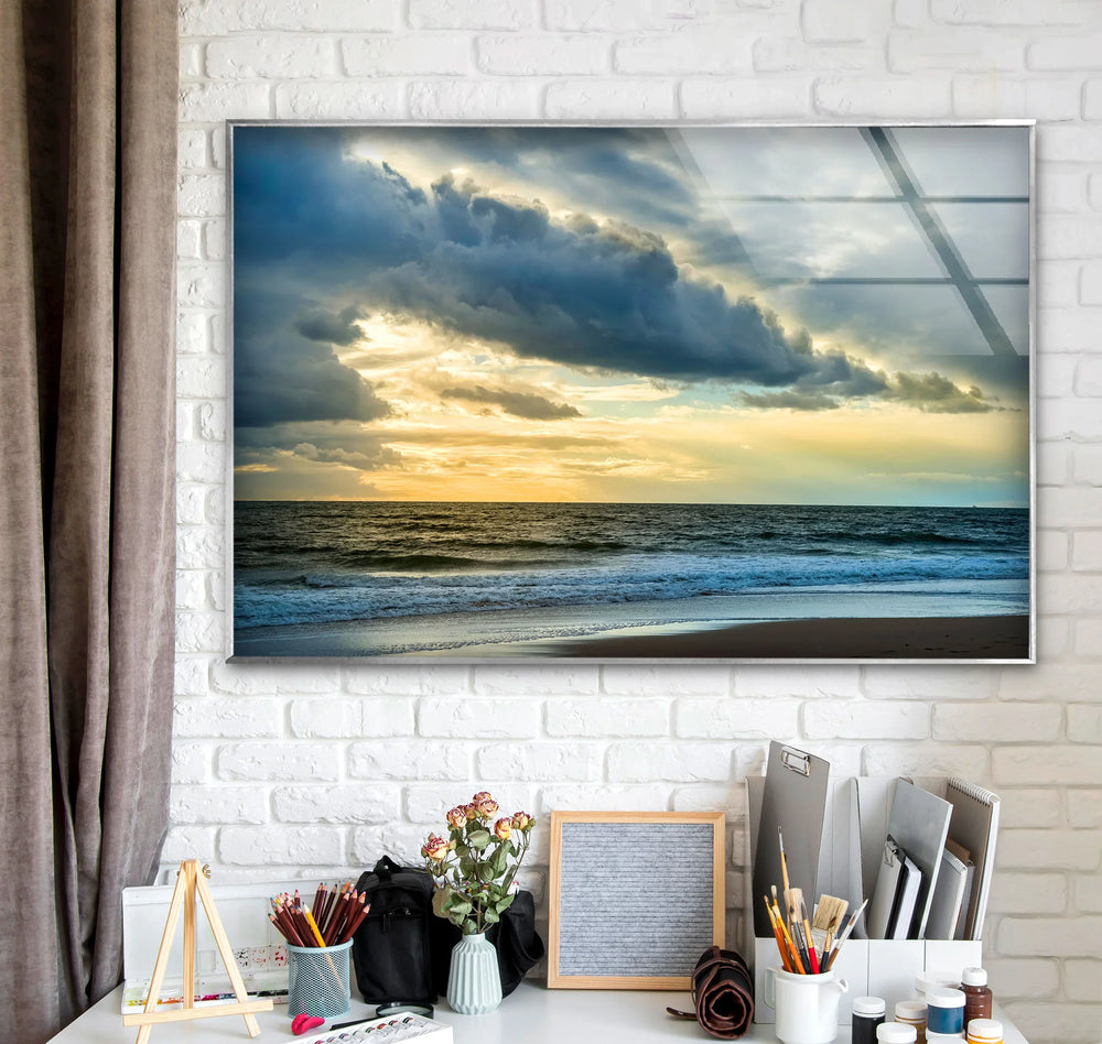 Stormy Sky Ocean Wall Art – Dramatic Cloudy Beach Glass Print for Modern Coastal Interiors - MyPhotoStation
