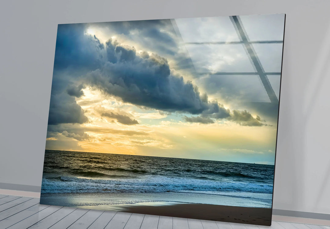 Stormy Sky Ocean Wall Art – Dramatic Cloudy Beach Glass Print for Modern Coastal Interiors - MyPhotoStation