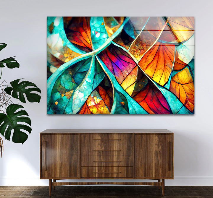 Abstract Stained Glass Leaf Wall Art – Vibrant Nature-Inspired Panel for Modern Interiors - MyPhotoStation