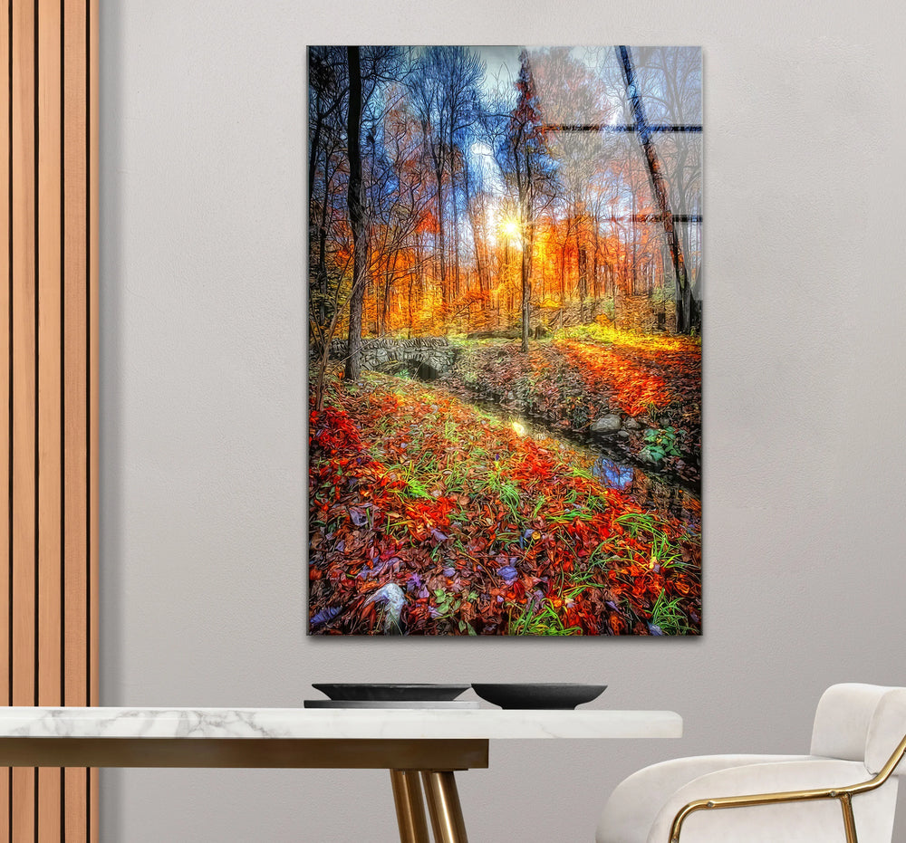 Autumn Forest Wall Art – Fall Foliage Glass Print, Colorful Nature Landscape Decor for Living Room & Office - MyPhotoStation