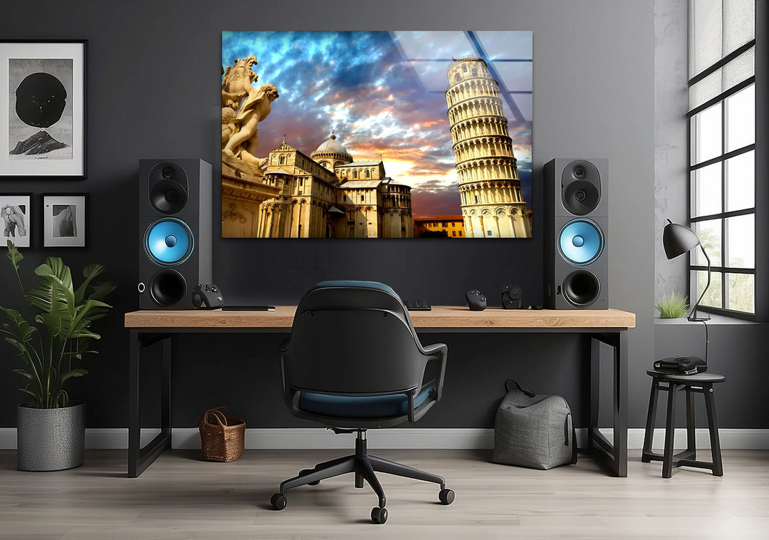 Leaning Tower of Pisa Glass Wall Art – Stunning View of Italy’s Iconic Landmark at Sunset - MyPhotoStation