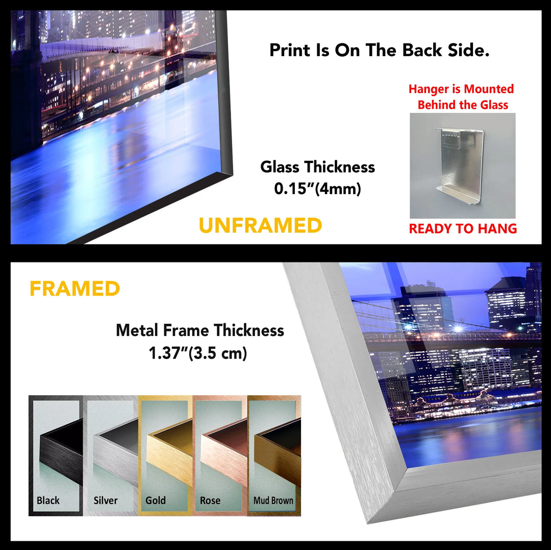 Statue of Liberty Glass Wall Art – Iconic New York Landmark with Brooklyn Bridge View at Night - MyPhotoStation
