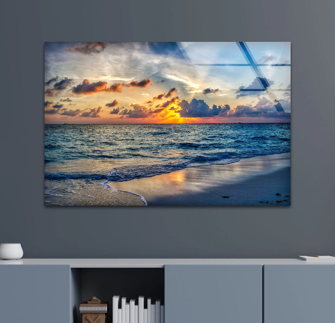 Tropical Ocean Sunset Wall Art – Serene Beach Glass Print for Tranquil and Coastal Interiors - MyPhotoStation